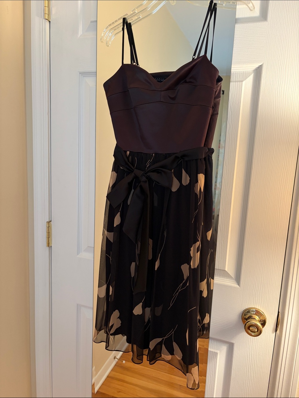 Black & Deep Plum Midi Dress with Floral Chiffon Skirt